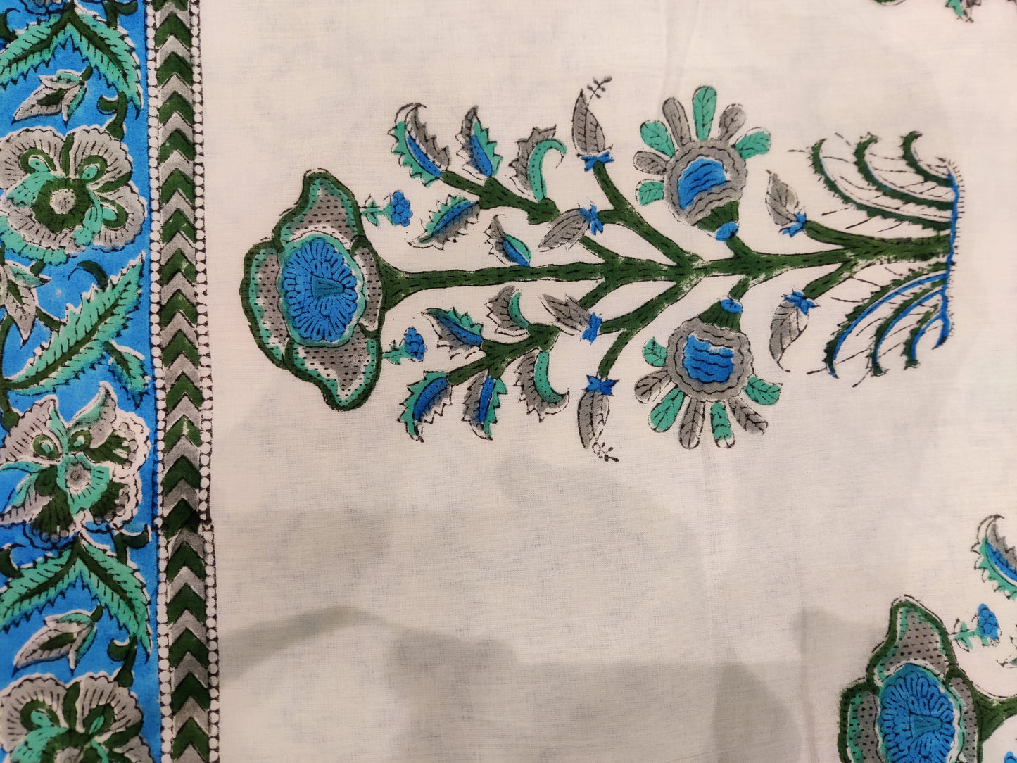 Cotton Blanket - Single Dohar ( 60 x 90 Inches) Blue-Grey-Plant