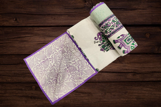 Cotton Blanket - Single Dohar ( 60 x 90 Inches) Green Pink Elephant