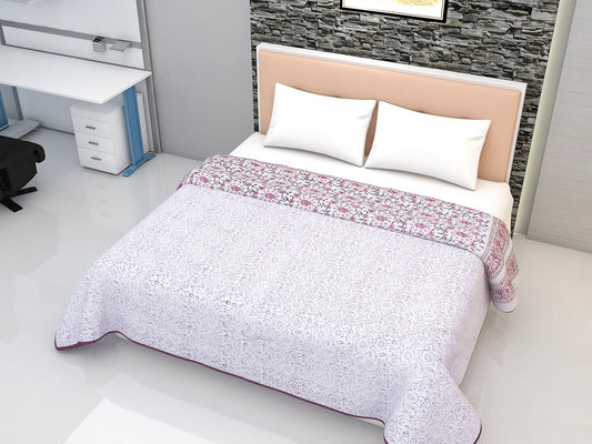 Block Printed Cotton Blanket - Double Dohar ( 90 x 108 Inches) - Pink Floral