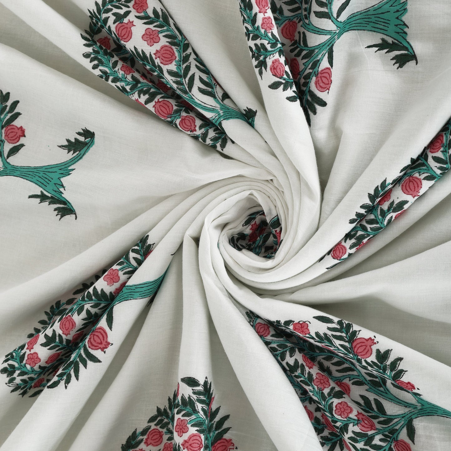 Block Printed Cotton Blanket - Double Dohar ( 90 x 108 Inches) - Red Green Tree