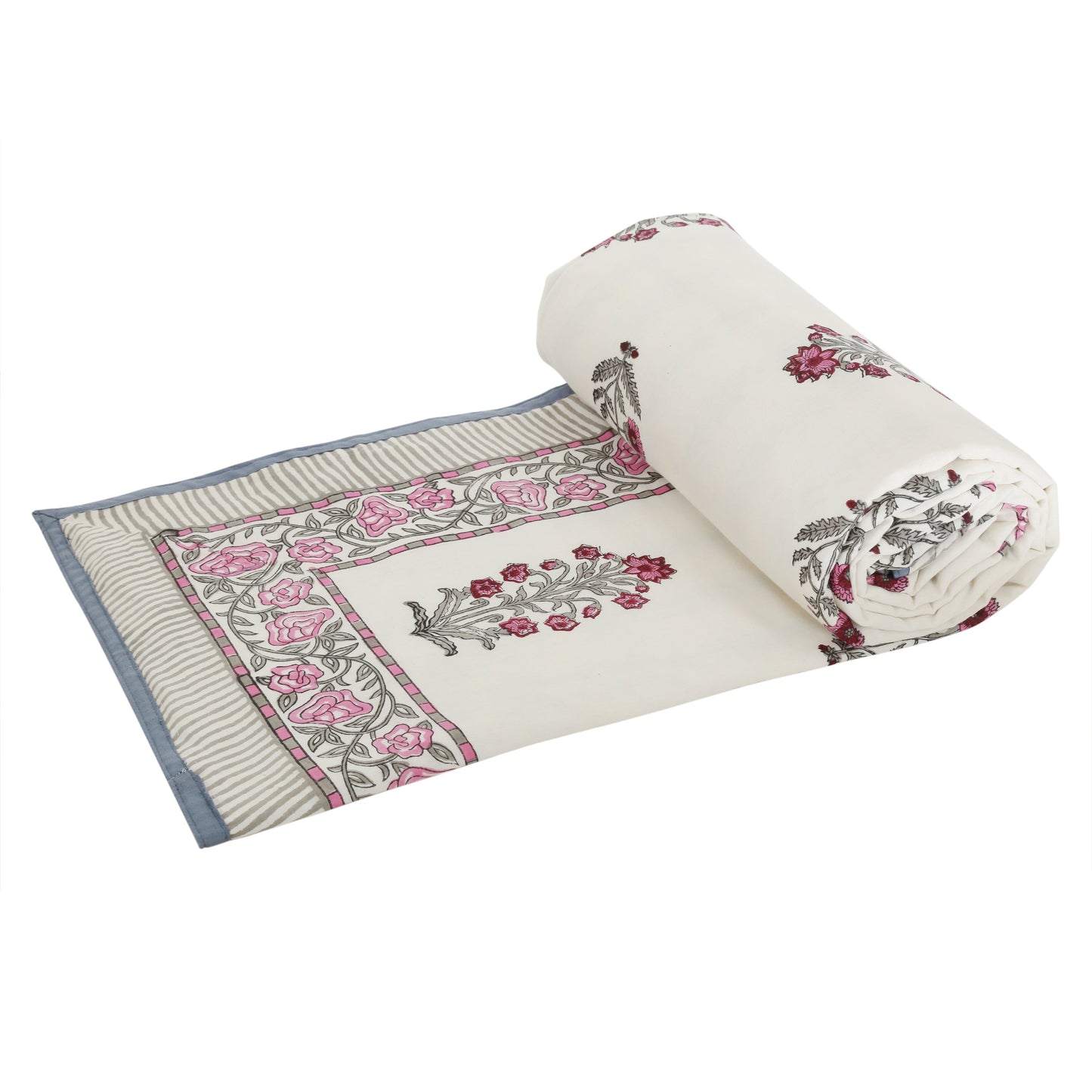 Cotton Blanket - Single Dohar ( 60 x 90 Inches) Pink Grey Plant