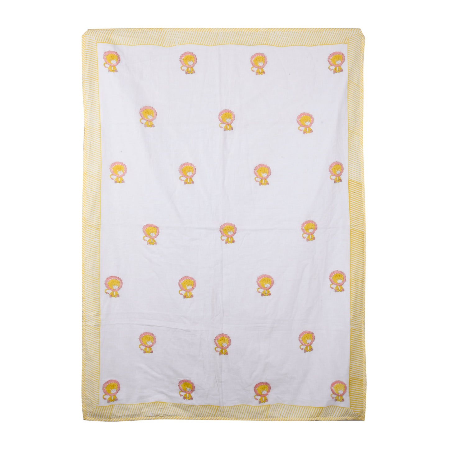 Hand Block Printed Cotton Baby dohar blanket, 60x40 inches (100x150 cm) Yellow Lion