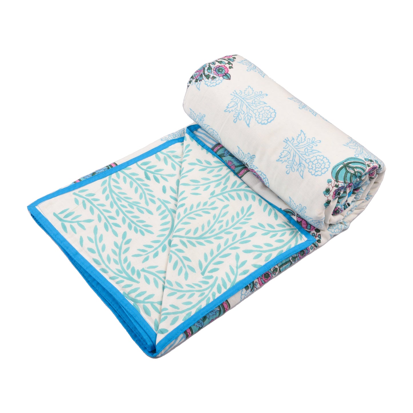 Cotton Blanket - Single Dohar ( 60 x 90 Inches) Blue Purple Bouquet