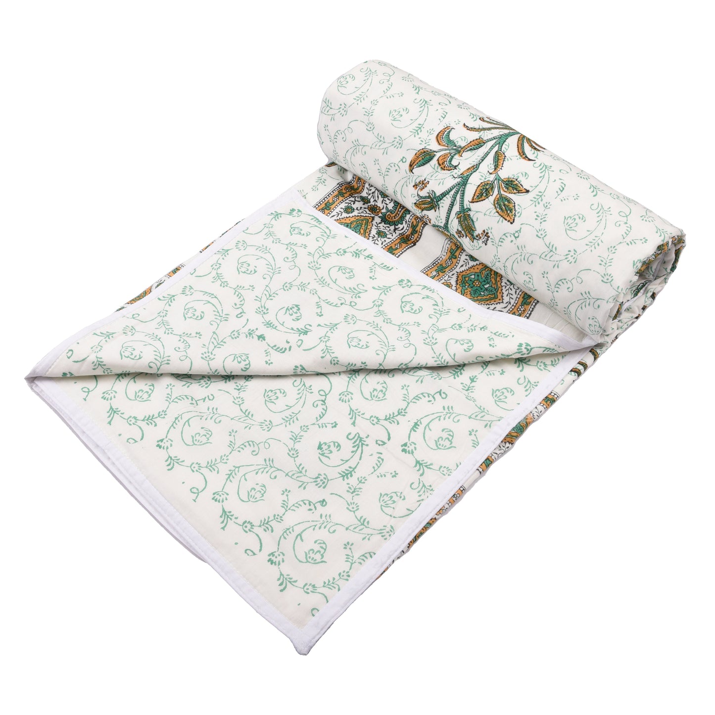 Cotton Blanket - Single Dohar ( 60 x 90 Inches) Brown Green Plant