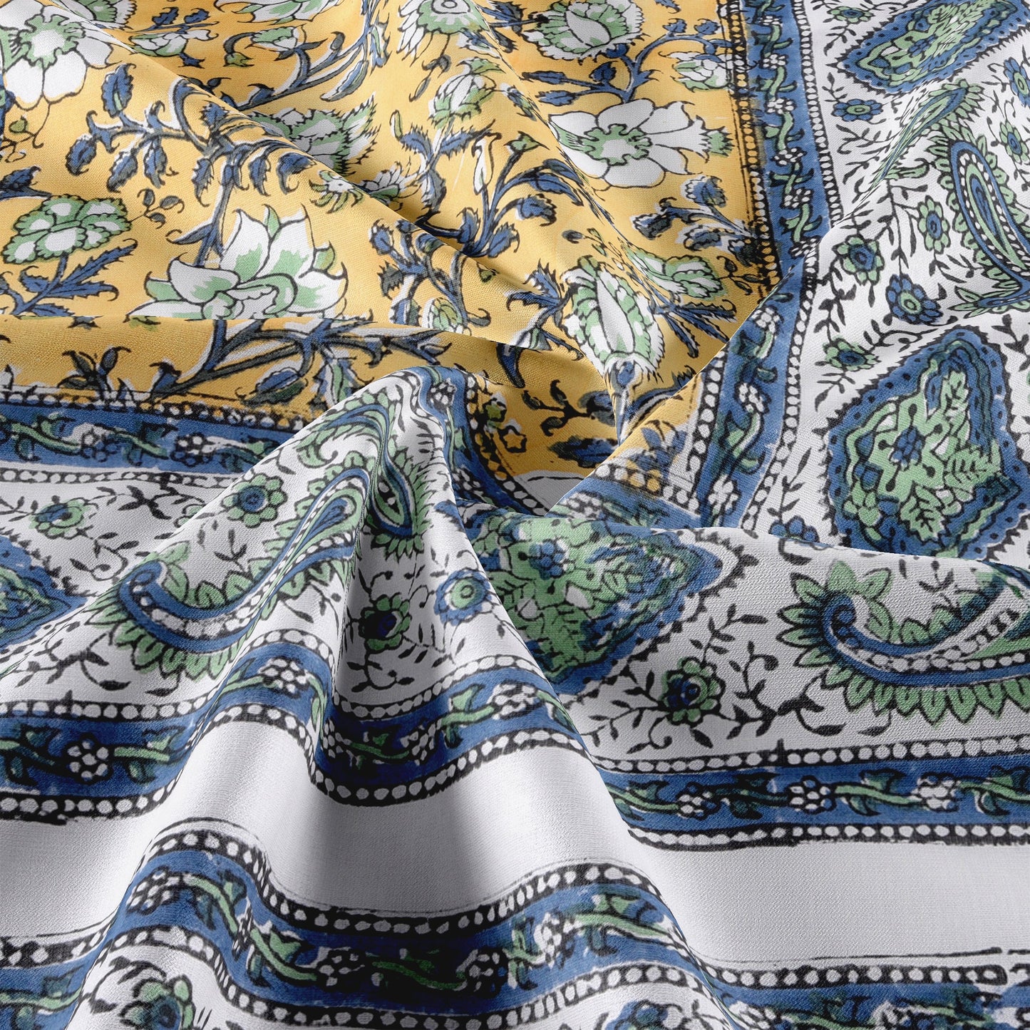 Cotton Blanket - Single Dohar ( 60 x 90 Inches) Green Yellow Blue Floral