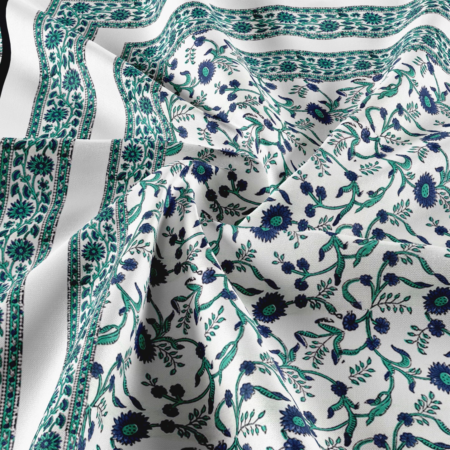 Cotton Blanket - Single Dohar ( 60 x 90 Inches) Blue Green Floral-N