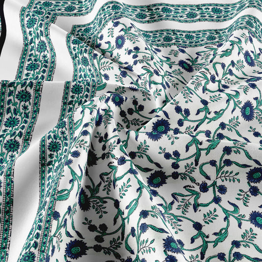 Cotton Blanket - Single Dohar ( 60 x 90 Inches) Blue Green Floral-N