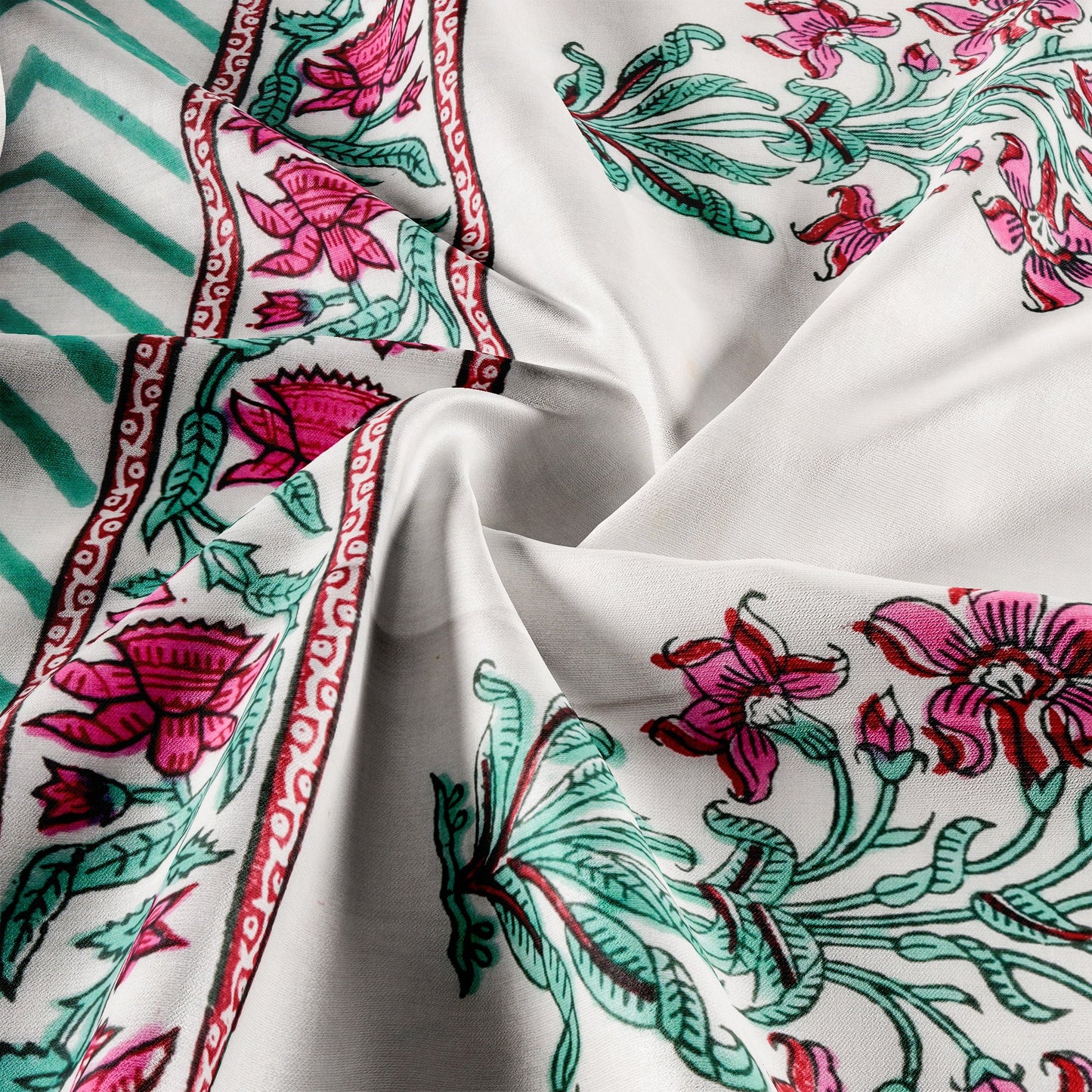 Cotton Blanket - Single Dohar ( 60 x 90 Inches) Green Pink Plant