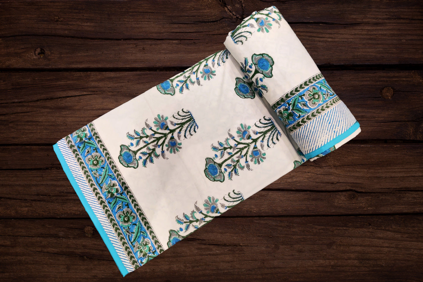 Cotton Blanket - Single Dohar ( 60 x 90 Inches) Blue-Grey-Plant