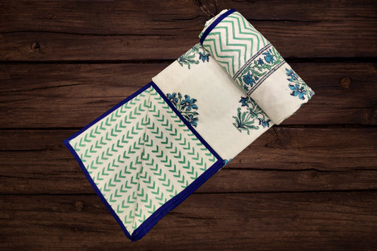 Cotton Blanket - Single Dohar ( 60 x 90 Inches) Dark Blue Bouquet