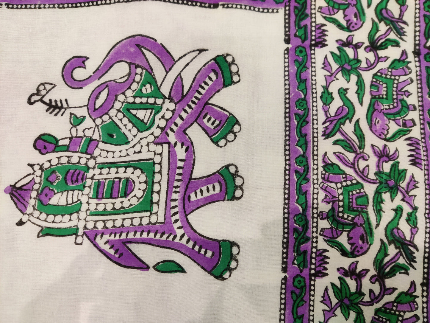 Cotton Blanket - Single Dohar ( 60 x 90 Inches) Green Pink Elephant