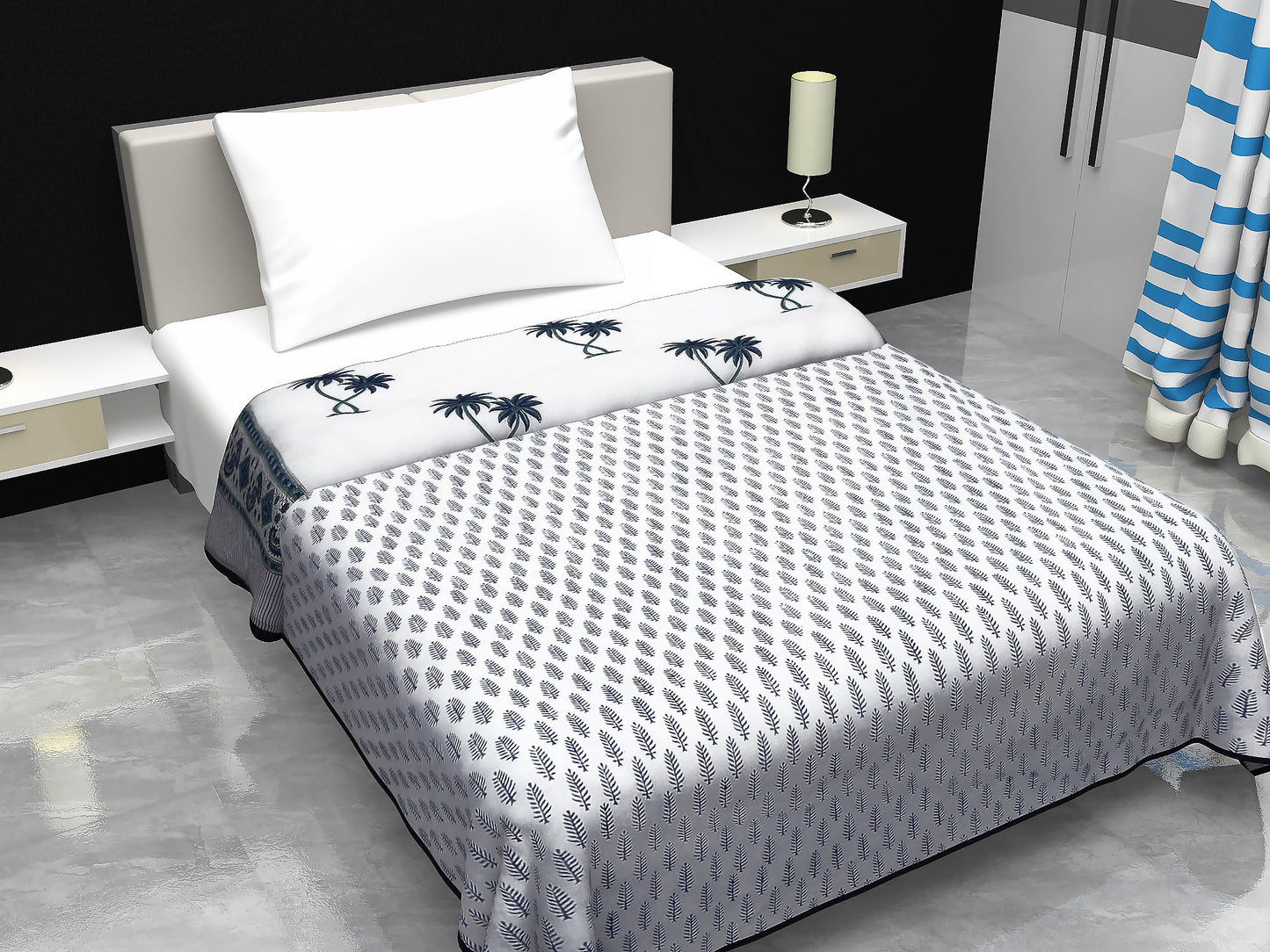 Cotton Blanket - Single Dohar ( 60 x 90 Inches) Blue Coconut Tree