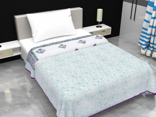 Cotton Blanket - Single Dohar ( 60 x 90 Inches) Green Purple Bouquet