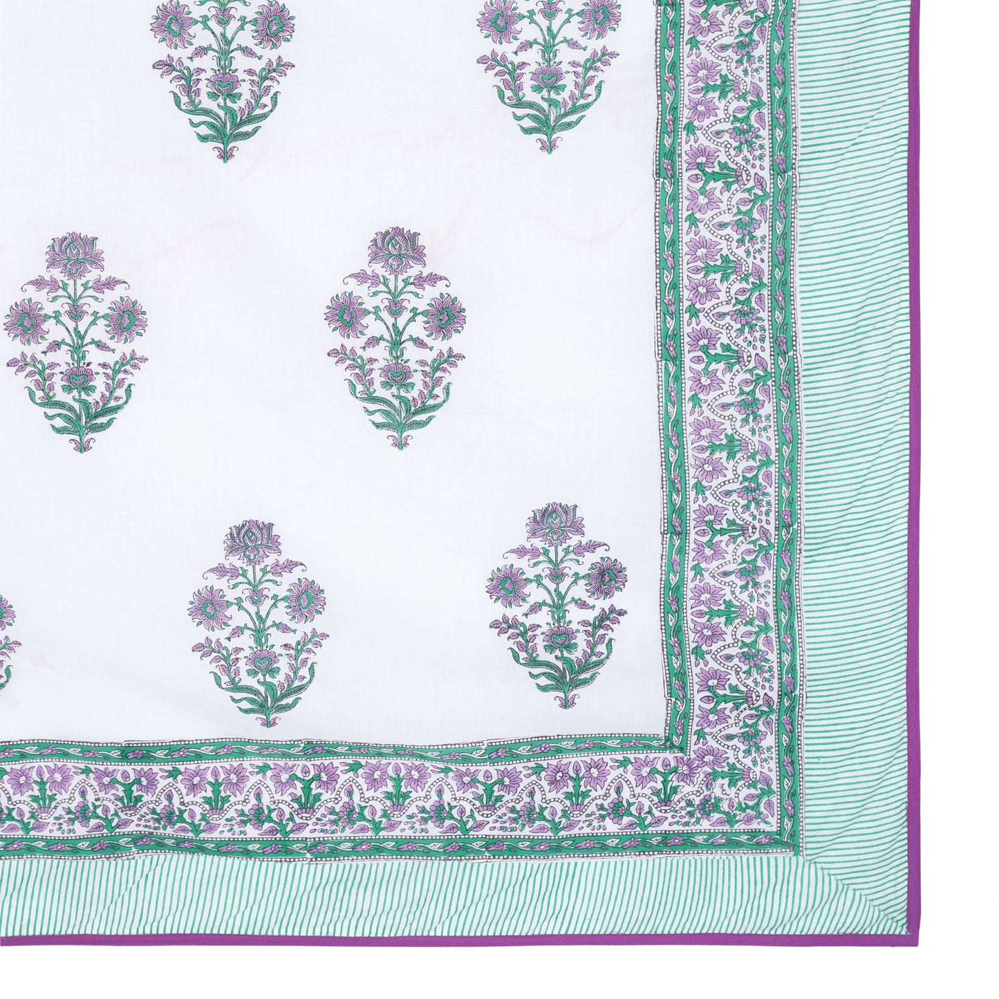 Cotton Blanket - Single Dohar ( 60 x 90 Inches) Green Purple Bouquet