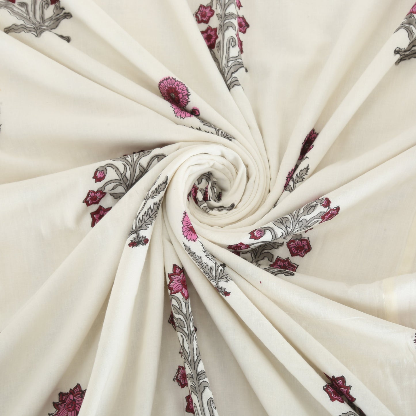 Cotton hand block printed king size bedsheet with pillow covers ( 100 x 108 inches) - Pink Grey Plant