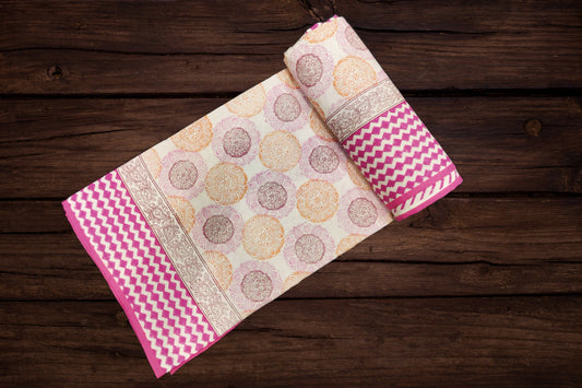 Cotton Blanket - Single Dohar ( 60 x 90 Inches) Orange-Pink Floral