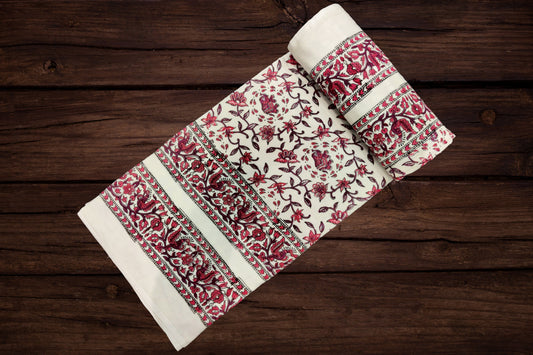 Cotton Blanket - Single Dohar ( 60 x 90 Inches) Pink Floral Net