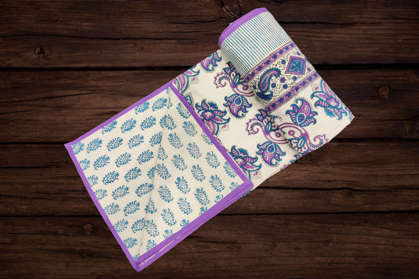 Cotton Blanket - Single Dohar ( 60 x 90 Inches) Purple Blue Flower