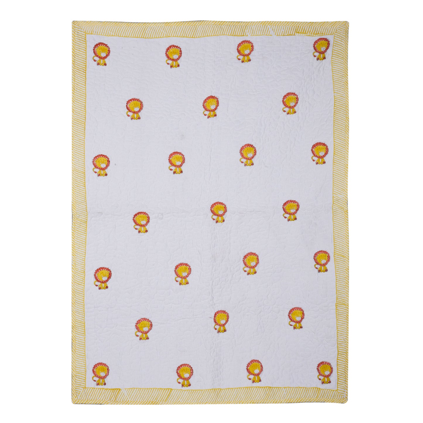 Hand Block Printed Cotton Baby Quilted blanket (light Rajai) – Quilted, 60x40 inches (100x150 cm) Yellow Lion
