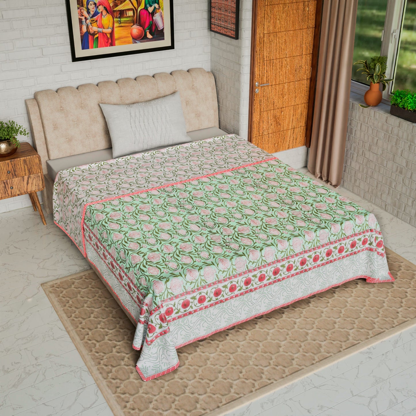 Cotton Blanket - Single Dohar ( 60 x 90 Inches) Red Green Anar
