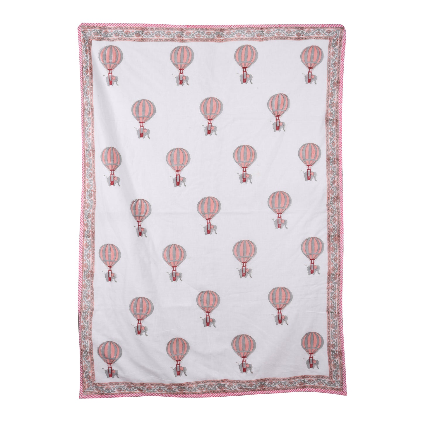 Hand Block Printed Cotton Baby dohar blanket, 60x40 inches (100x150 cm) Peach Pink Baloon