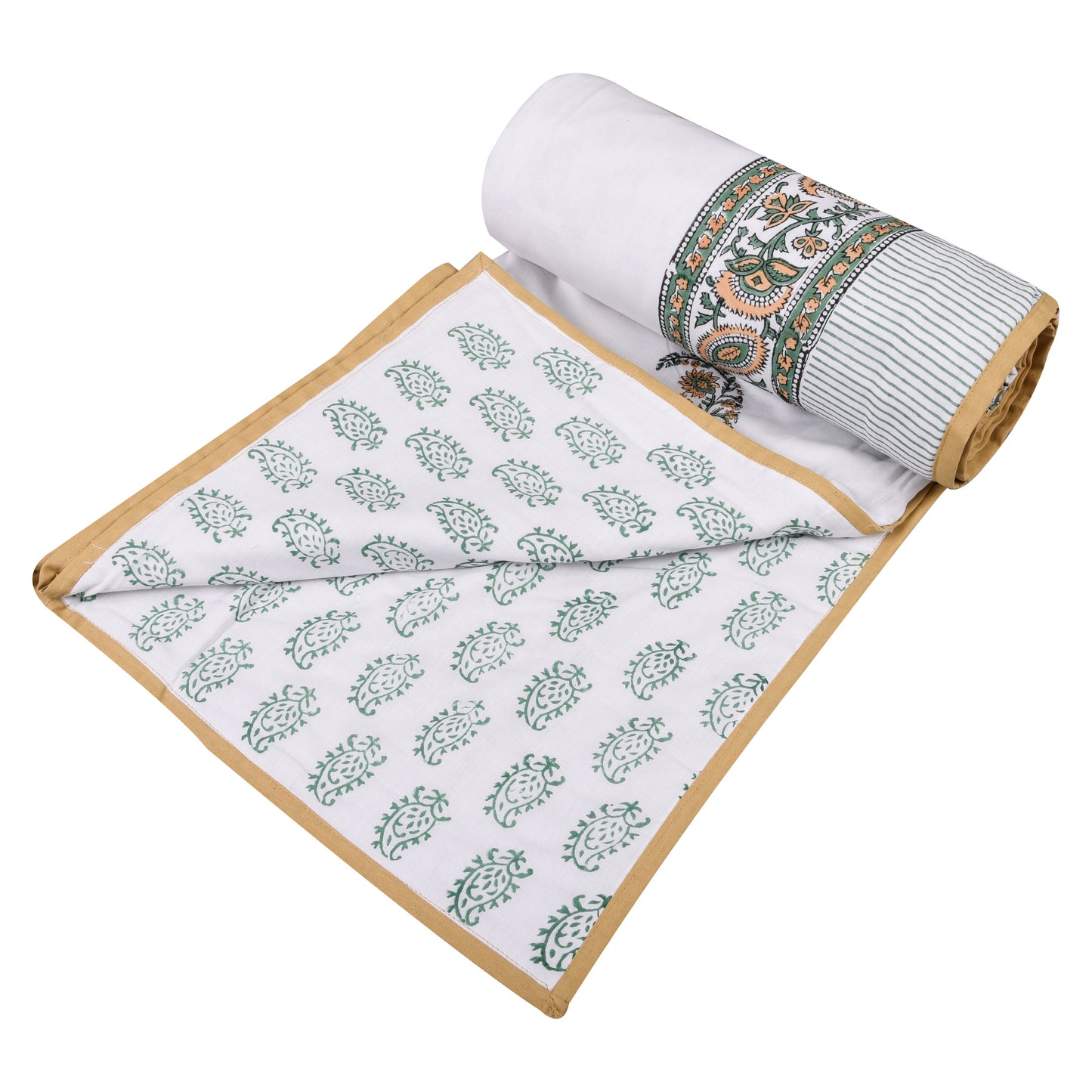 Cotton Blanket - Single Dohar ( 60 x 90 Inches) Mustard Green Paisley
