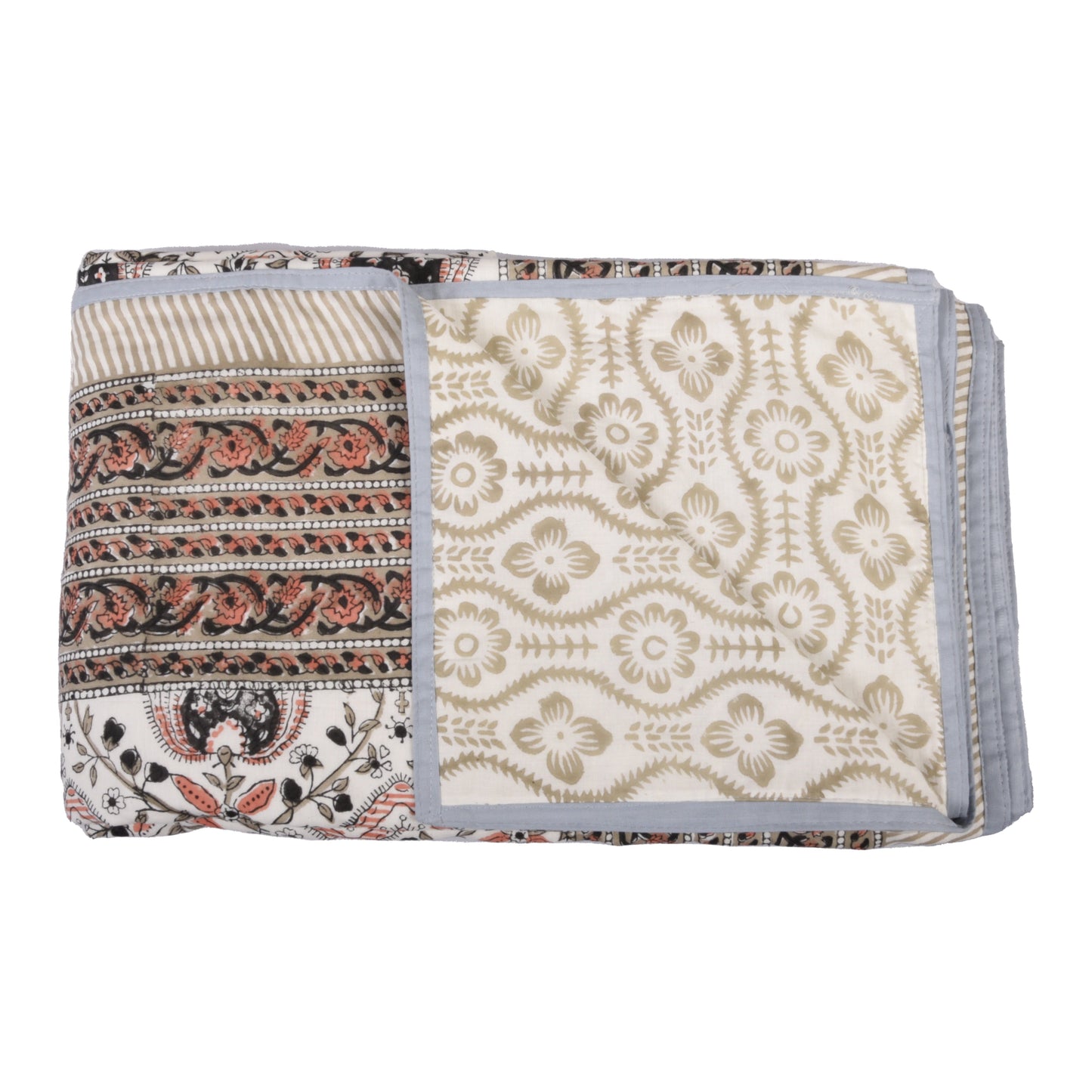 Cotton Blanket - Single Dohar ( 60 x 90 Inches) Orange-Grey Floral