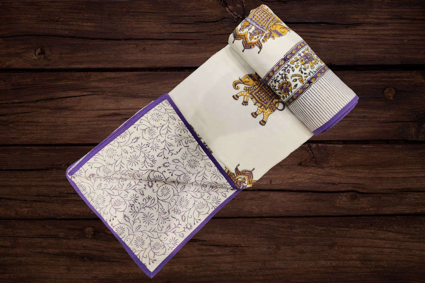 Cotton Blanket - Single Dohar ( 60 x 90 Inches) Orange Purple Elephant