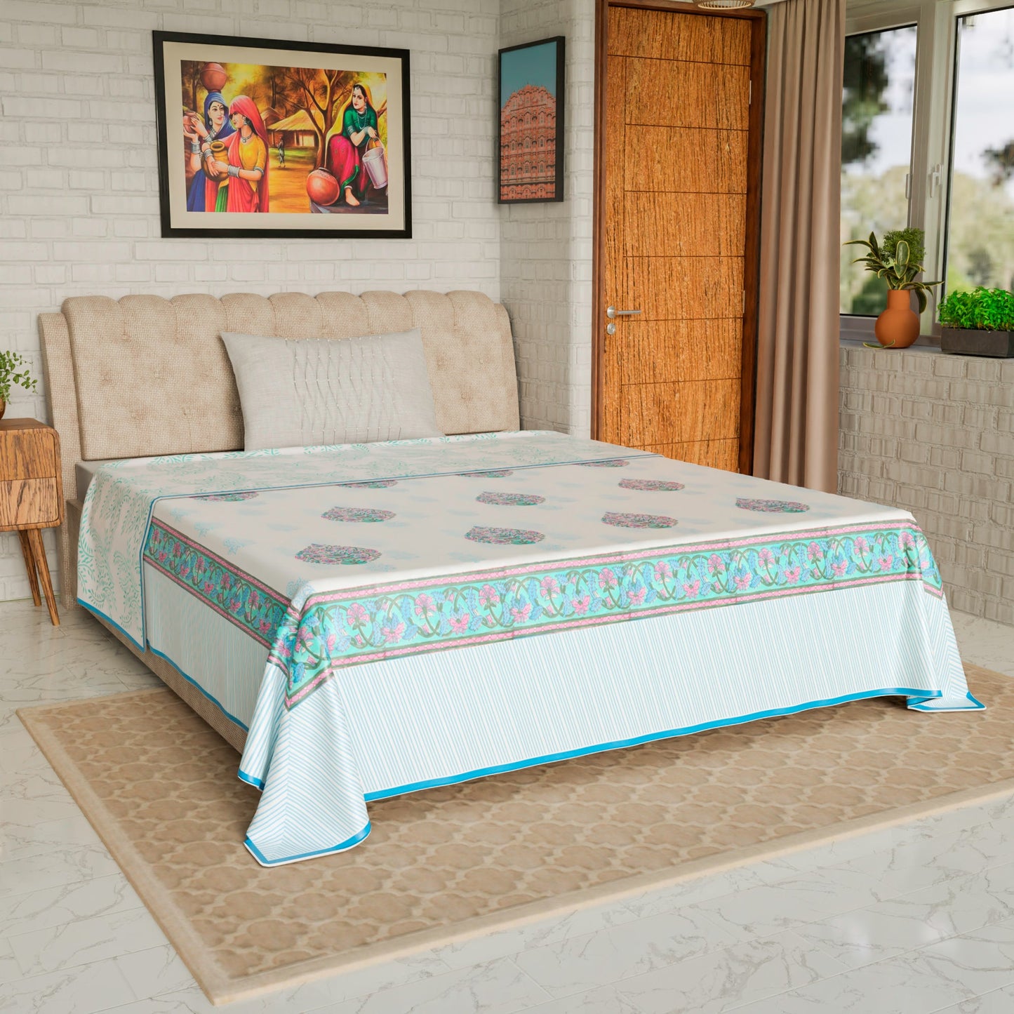 Cotton Blanket - Single Dohar ( 60 x 90 Inches) Blue Purple Bouquet