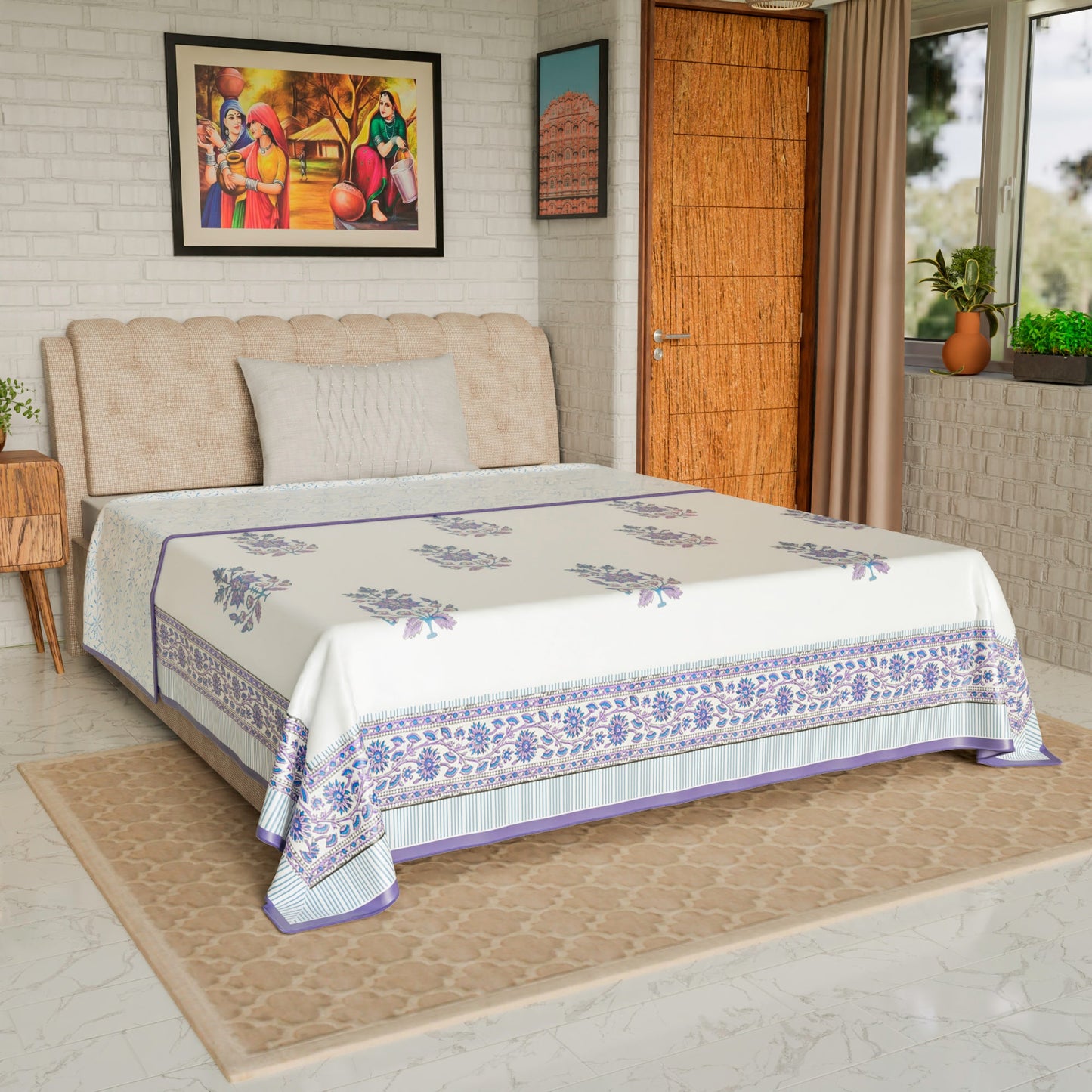 Cotton Blanket - Single Dohar ( 60 x 90 Inches) Blue Purple Plant