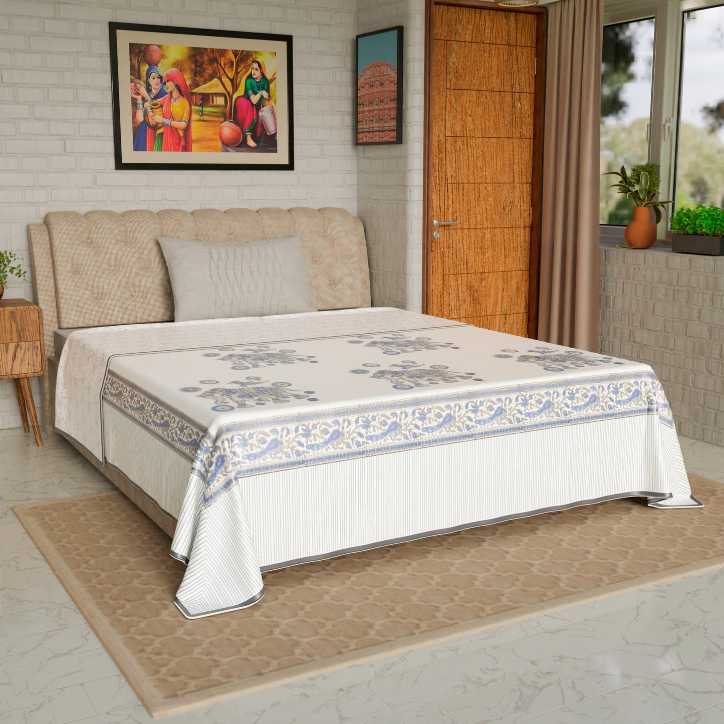 Cotton Blanket - Single Dohar ( 60 x 90 Inches) Blue Grey Elephant