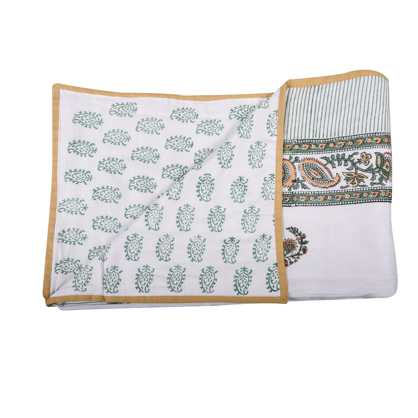 Cotton Blanket - Single Dohar ( 60 x 90 Inches) Mustard Green Paisley