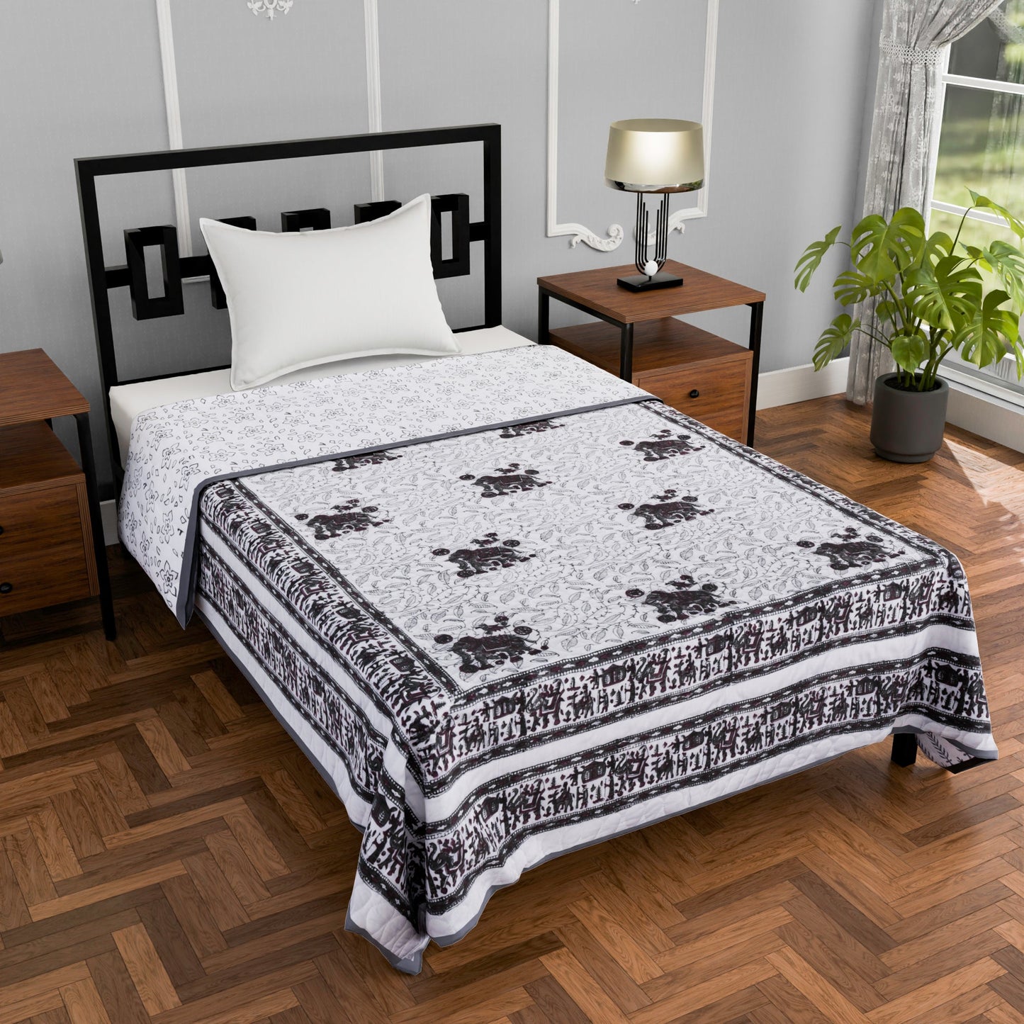 Single bed pure cotton quilted lightweight hand printed blanket (Duvet / comforter 60 x 90 Inches)