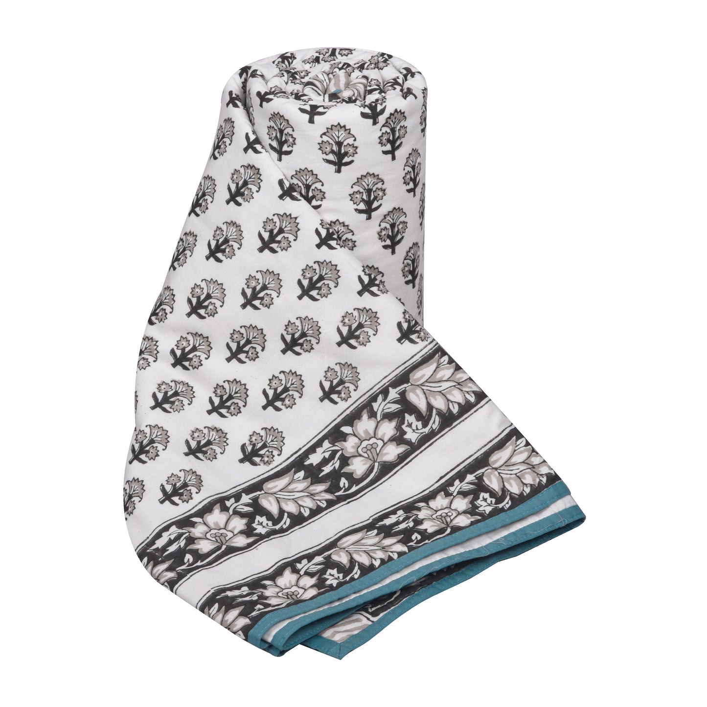 Block Printed Cotton Blanket - Double Dohar ( 90 x 108 Inches) - Grey Tree